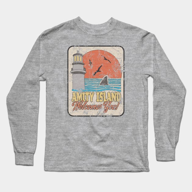 Jaws — Retro Amity Scene (weathered) Long Sleeve T-Shirt by GraphicGibbon